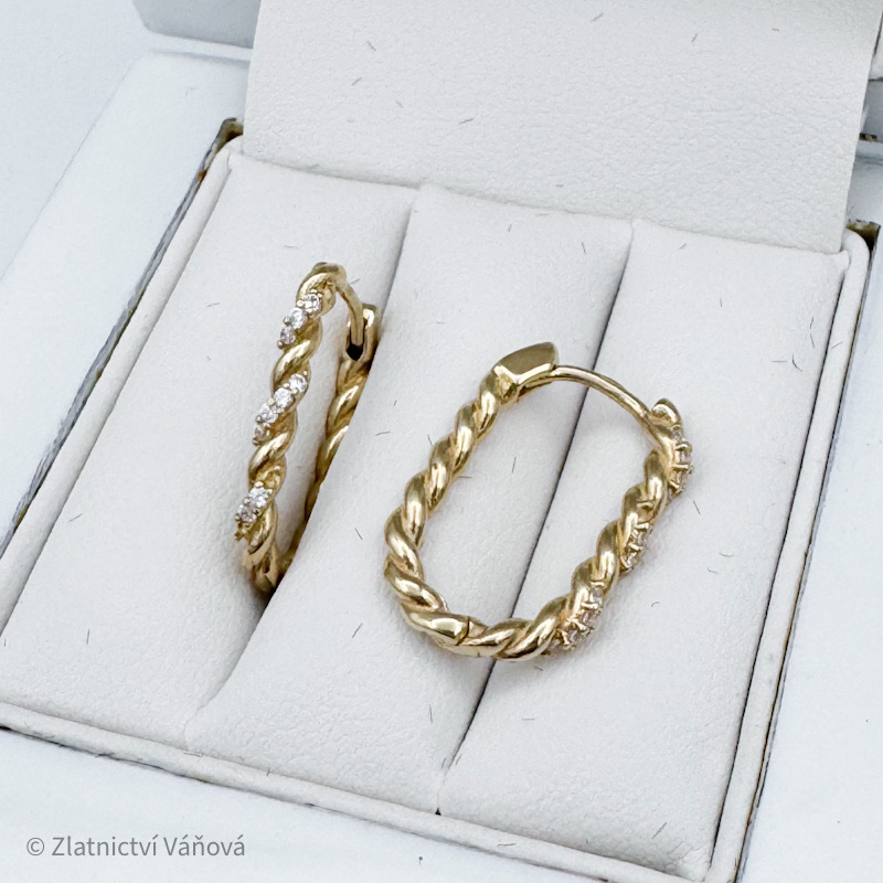 Žluté zlato náušnice zdobené zirkony